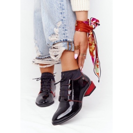 Skórzane Botki Trzewiki Maciejka 04744-16 Czarno-Czerwone czarne 2