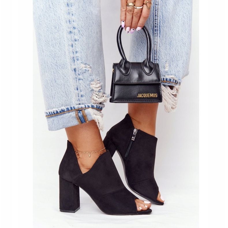 Wiosenne Zamszowe Botki Na Słupku Vinceza 21-17095 Czarne 2