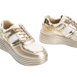 Złote brokatowe sneakersy na grubej podeszwie Laurel złoty 3