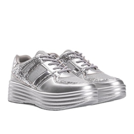 Srebrne brokatowe sneakersy na grubej podeszwie Laurel srebrny 1
