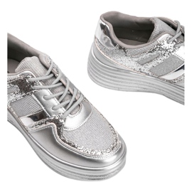 Srebrne brokatowe sneakersy na grubej podeszwie Laurel srebrny 3