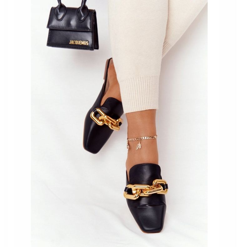 PS1 Klapki Z Cholewką I Łańcuchem Czarne Call On Me złoty 2