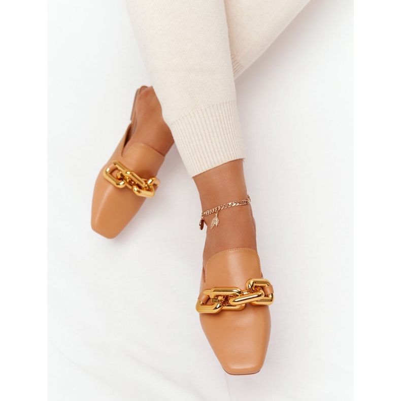 PS1 Klapki Z Cholewką I Łańcuchem Camel Call On Me brązowe złoty 2