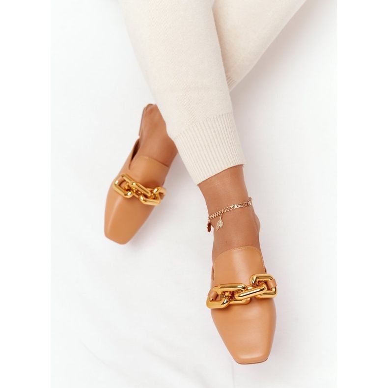 PS1 Klapki Z Cholewką I Łańcuchem Camel Call On Me brązowe złoty 1