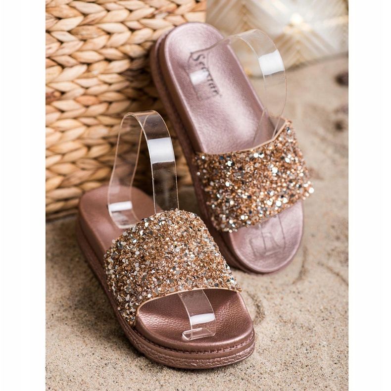 Seastar Modne Klapki Na Platformie brązowe złoty 2