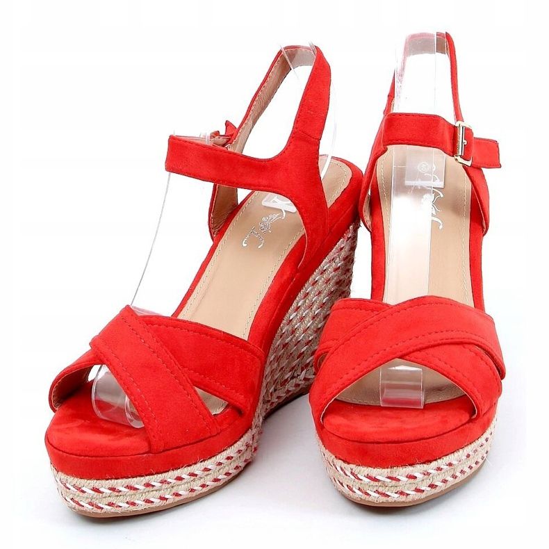 Sandałki na koturnie czerwone WH-255 Red 2