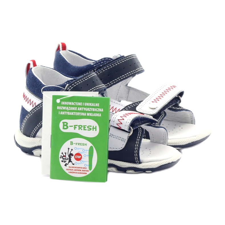 Sandałki skórzane chłopięce na rzepy 81824 granatowe/czerwone Bartek niebieskie 5