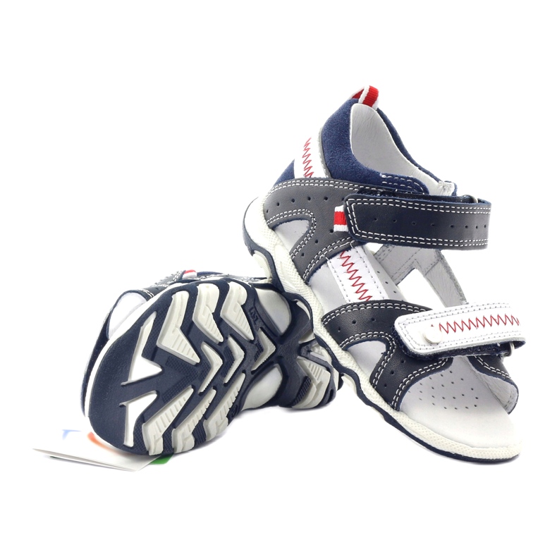 Sandałki skórzane chłopięce na rzepy 81824 granatowe/czerwone Bartek niebieskie 3