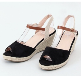Espadryle open toe czarne 77-207 Black beżowy brązowe 1