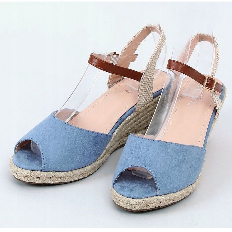 Espadryle open toe niebieskie 77-207 Blue beżowy brązowe 1