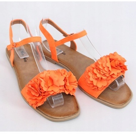 Sandałki damskie z kwiatami pomarańczowe PA-370 Orange 1