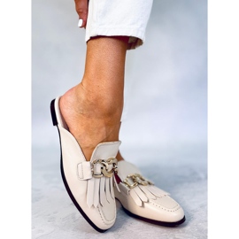 Klapki mokasyny z łańcuchem beżowe T501 Beige beżowy 1