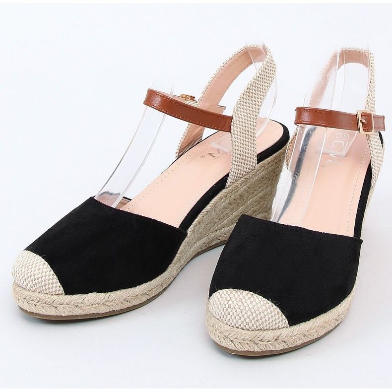 Espadryle na koturnie czarne 77-206 Black beżowy brązowe 1
