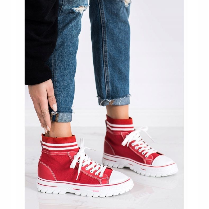 SHELOVET Modne Wsuwane Trampki białe czerwone 1