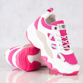 SHELOVET Sznurowane Sneakersy Fashion beżowy białe różowe srebrny 3