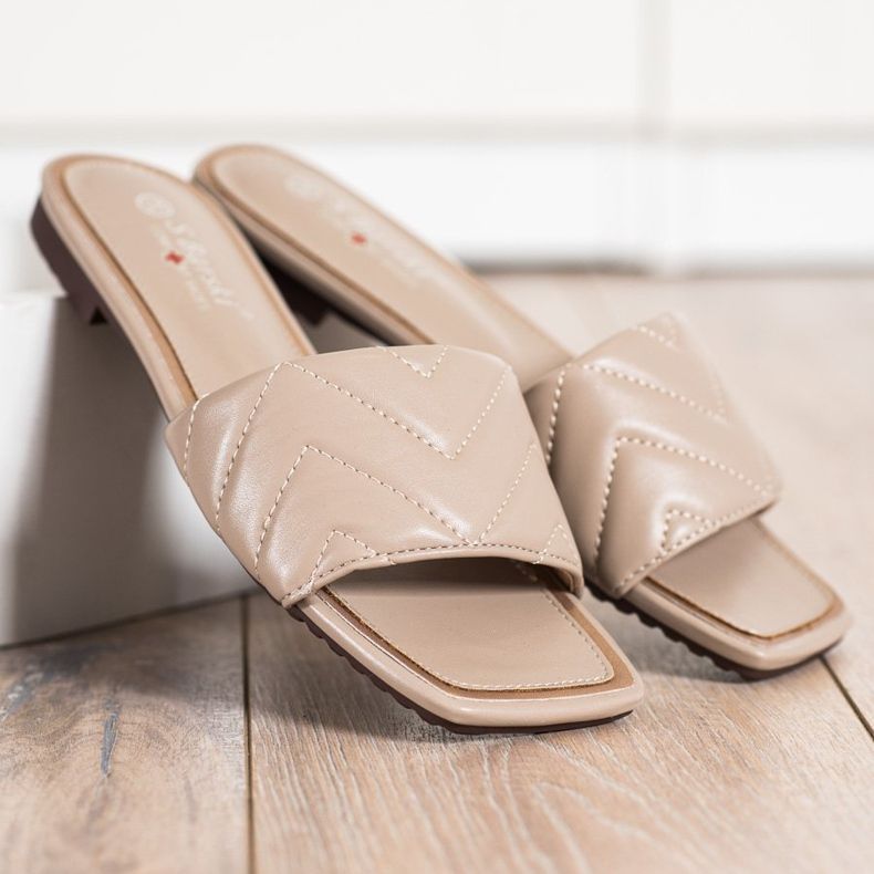 S. BARSKI Pikowane Klapki S.BARSKI beżowy 1