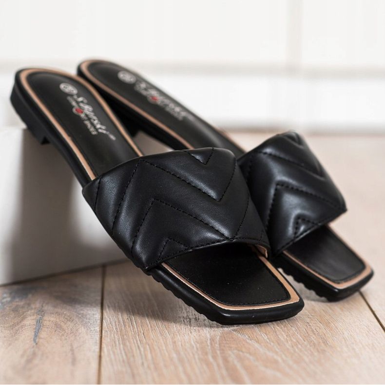 S. BARSKI Pikowane Klapki S.BARSKI czarne 1