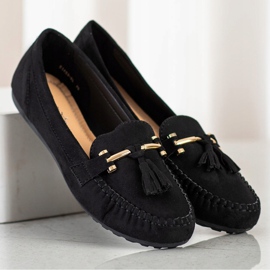 Queentina Modne Zamszowe Mokasyny czarne złoty 1