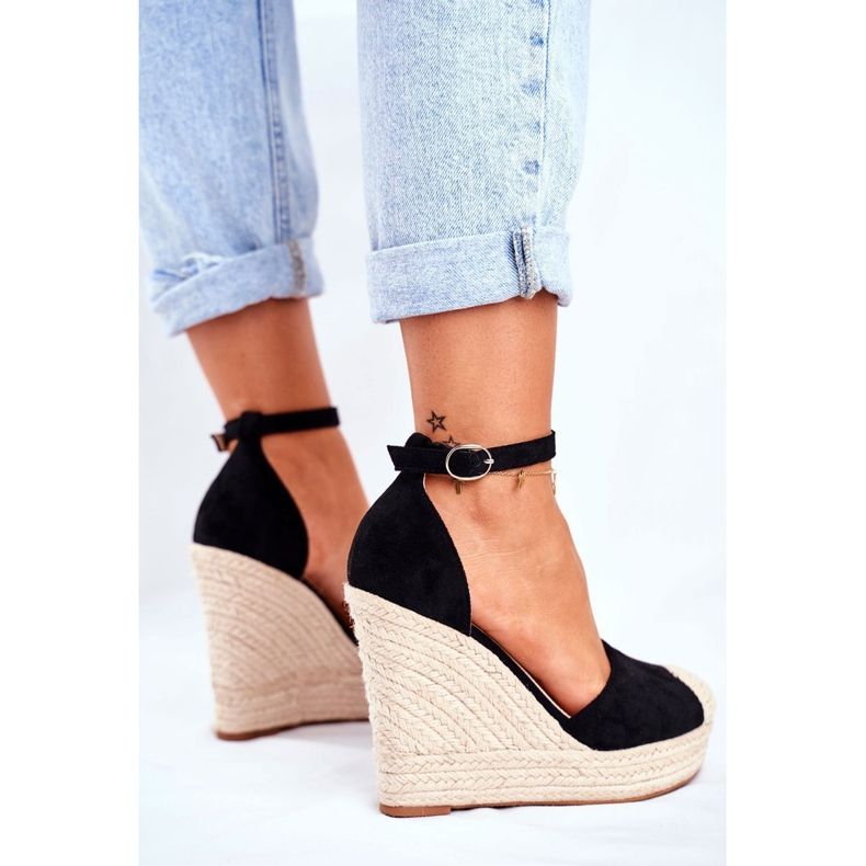 MSMG Sandały Na Koturnie Z Plecionką Czarne Avocado 2