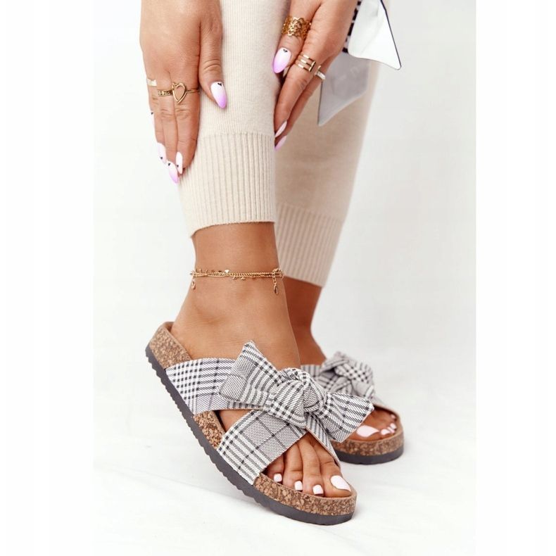 Klapki Na Korkowej Podeszwie Vinceza 20-30105 Szare W Kratę 1