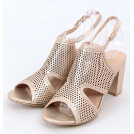 Sandałki na obcasie złote F1877 Gold złoty 1