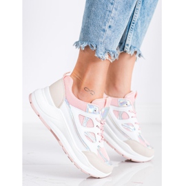 SHELOVET Stylowe Sneakersy beżowy białe różowe srebrny 1