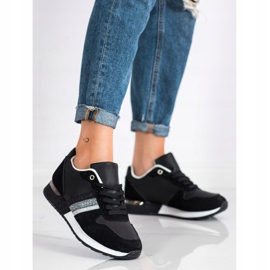 SHELOVET Czarne Sneakersy Z Brokatową Platformą srebrny 2