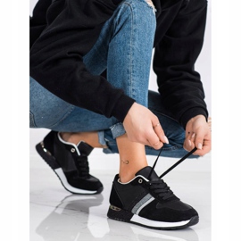 SHELOVET Czarne Sneakersy Z Brokatową Platformą srebrny 1