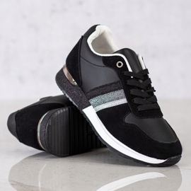 SHELOVET Czarne Sneakersy Z Brokatową Platformą srebrny 3