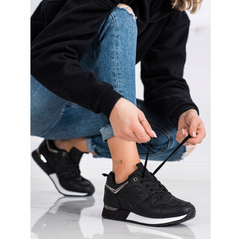 SHELOVET Czarne Sneakersy Ze Wzorami 2