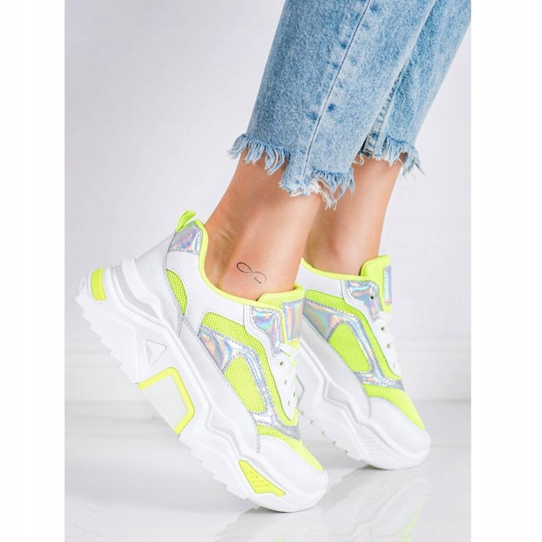 SHELOVET Sneakersy Na Platformie Z Siateczką białe wielokolorowe zielone 1