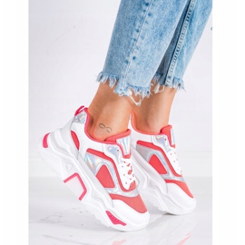 SHELOVET Sneakersy Na Platformie Z Siateczką białe czerwone 2