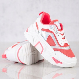 SHELOVET Sneakersy Na Platformie Z Siateczką białe czerwone 1