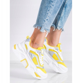 SHELOVET Sneakersy Na Platformie Z Siateczką białe srebrny żółte 1