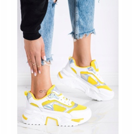 SHELOVET Sneakersy Na Platformie Z Siateczką białe srebrny żółte 2