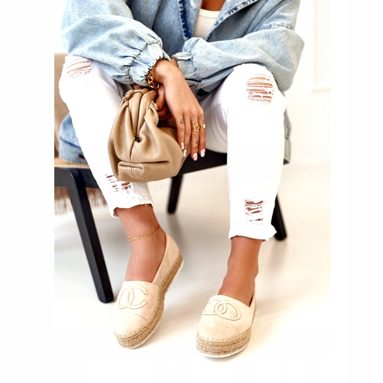 PS1 Damskie Espadryle Na Słomkowej Platformie Beżowe Febi beżowy 5