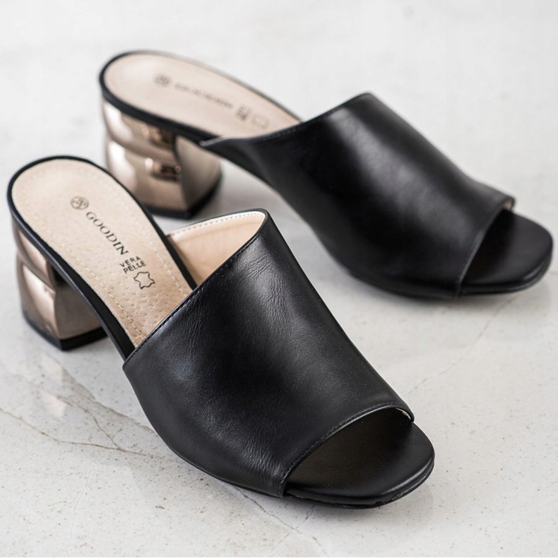 Goodin Klapki Z Ozdobnym Obcasem czarne 1