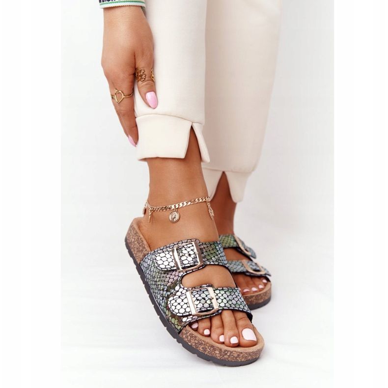 MSMG Klapki Na Korkowej Podeszwie Czarne Boa wielokolorowe 2