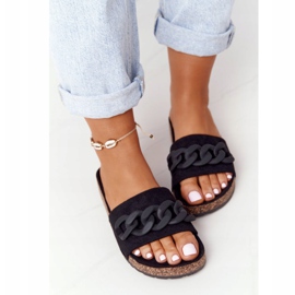 MSMG Zamszowe Klapki Na Korkowej Podeszwie Czarne Makayla 2