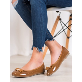 Fama Lakierowane baleriny z kokardą brązowe 2