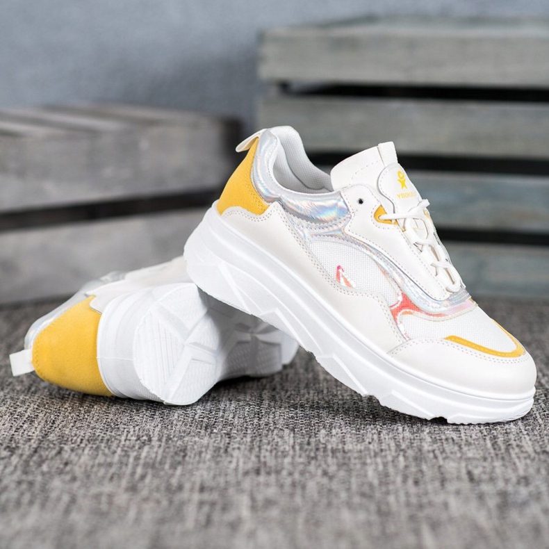 SHELOVET Modne Białe Sneakersy żółte 2