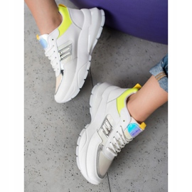 SHELOVET Modne Sneakersy Z Eko Skóry białe srebrny żółte 2