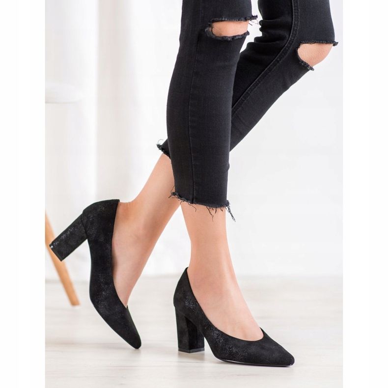 W. Potocki Czółenka Z Brokatem czarne 2