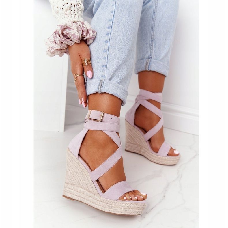 MSMG Sandały Na Koturnie Z Plecionką Fioletowe Lanzarote 1