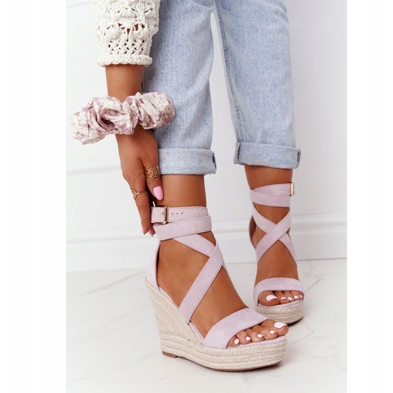 MSMG Sandały Na Koturnie Z Plecionką Fioletowe Lanzarote 2