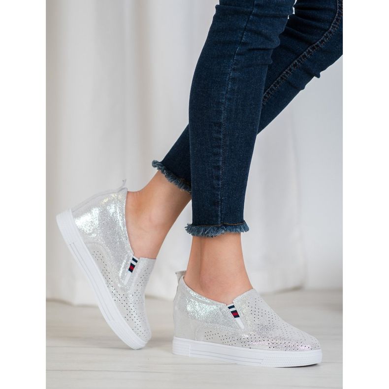 Filippo Skórzane Obuwie Na Koturnie szare 2