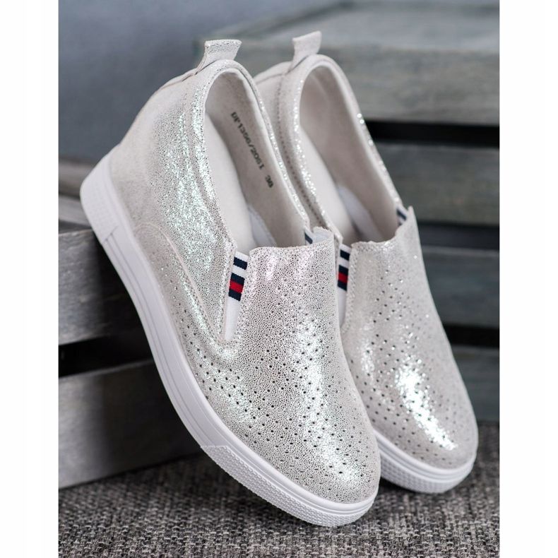 Filippo Skórzane Obuwie Na Koturnie szare 1