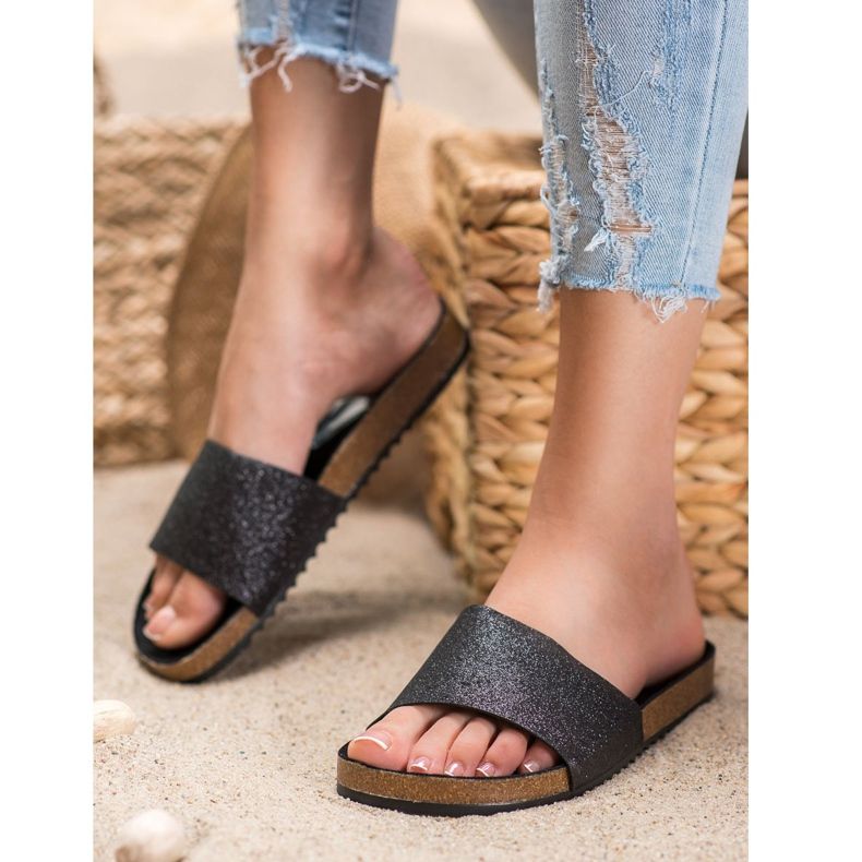 Filippo Czarne Klapki Z Brokatem 2