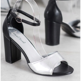 Small Swan Klasyczne Sandały Na Słupku czarne szare 2