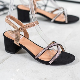 Small Swan Sandały Na Słupku Z Cyrkoniami czarne żółte 1